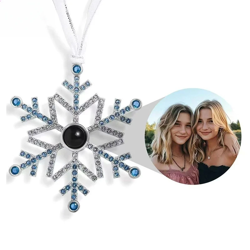 

Персонализированное ожерелье со снежинкой для фотопроекции, индивидуальное фотомемориальное ожерелье, ожерелье с изображением на заказ, подарок на Рождество