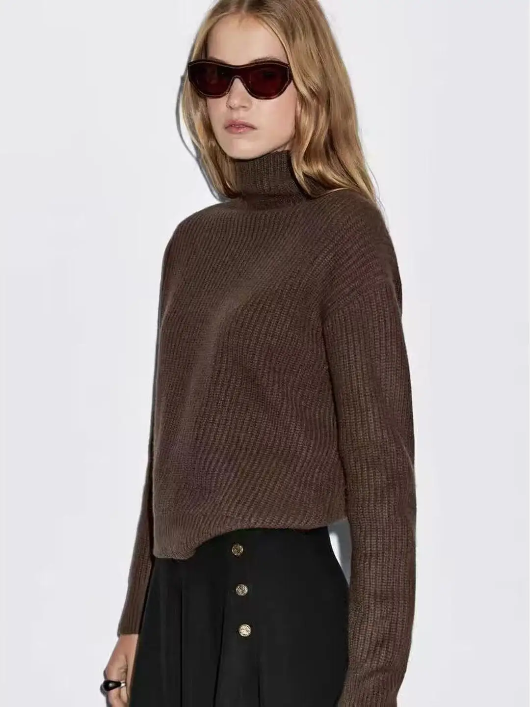 

Повседневный вязаный свитер с высоким воротником, укороченный, с длинными рукавами, простой, осенне-зимний, женский, модный, базовый, цветной, в стиле колор-блок.