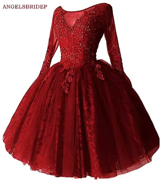 

Angelsbridep Cheap Long Sleeves Mini Short Homecoming Dress Appliques Beaded Vestidos De Festa Graduation Prom Party Gown