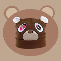 Americal Star Cute Brown Bear Knitted Embroidered Wool Hat Female Ear Dropout Bear Cold Hat Thermal Ear Beanie Hat Tide