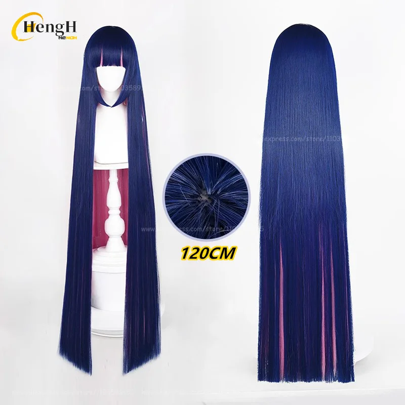 Anime Stocking Anarchy Synthetic 100CM/120CM Long Blue Pink Mixed Straight Hair Cosplay Wigs Heat Resistant Hair Wigs + Wig Cap