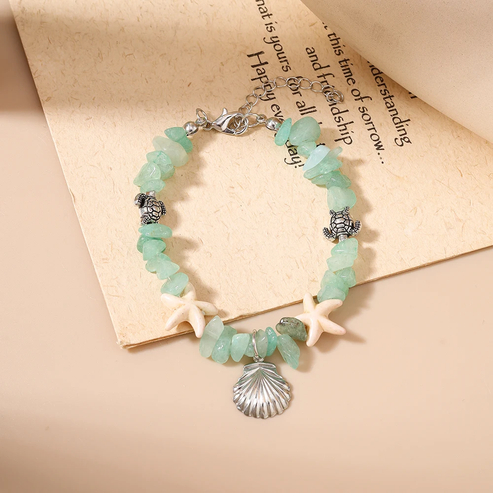 Aihua Böhmisches Muschel-Seestern-Armband für Frauen, Meeresschildkröte, unregelmäßige Steine, handgefertigt, Freundschaft, Strand, Urlaub, Schmuck – Detail 9