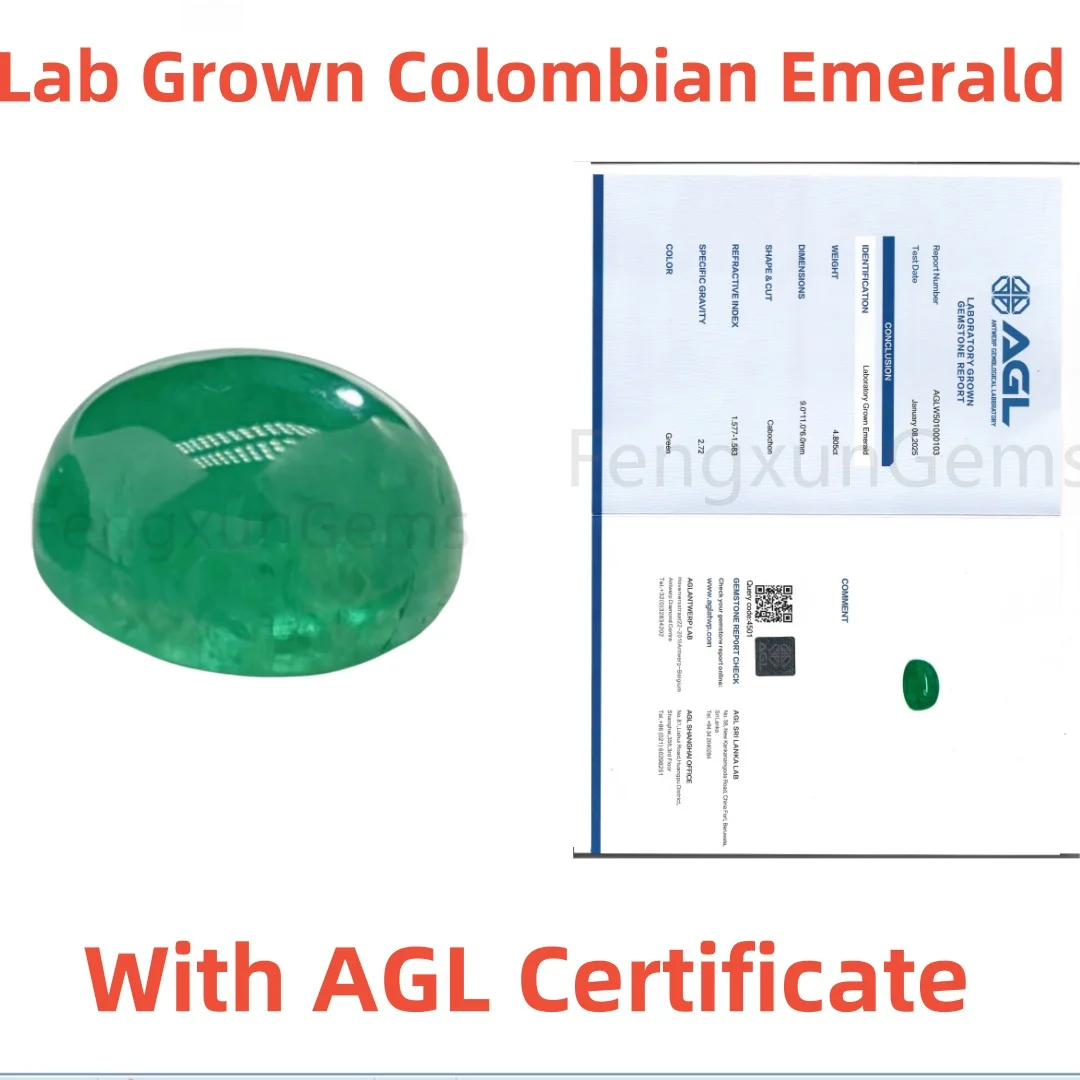 

Lab Grown Columbia Emerald Oval Cabochon Cut Hand Cutting Green color With AGL Certificate For Jewelry Ring Bracelet Make