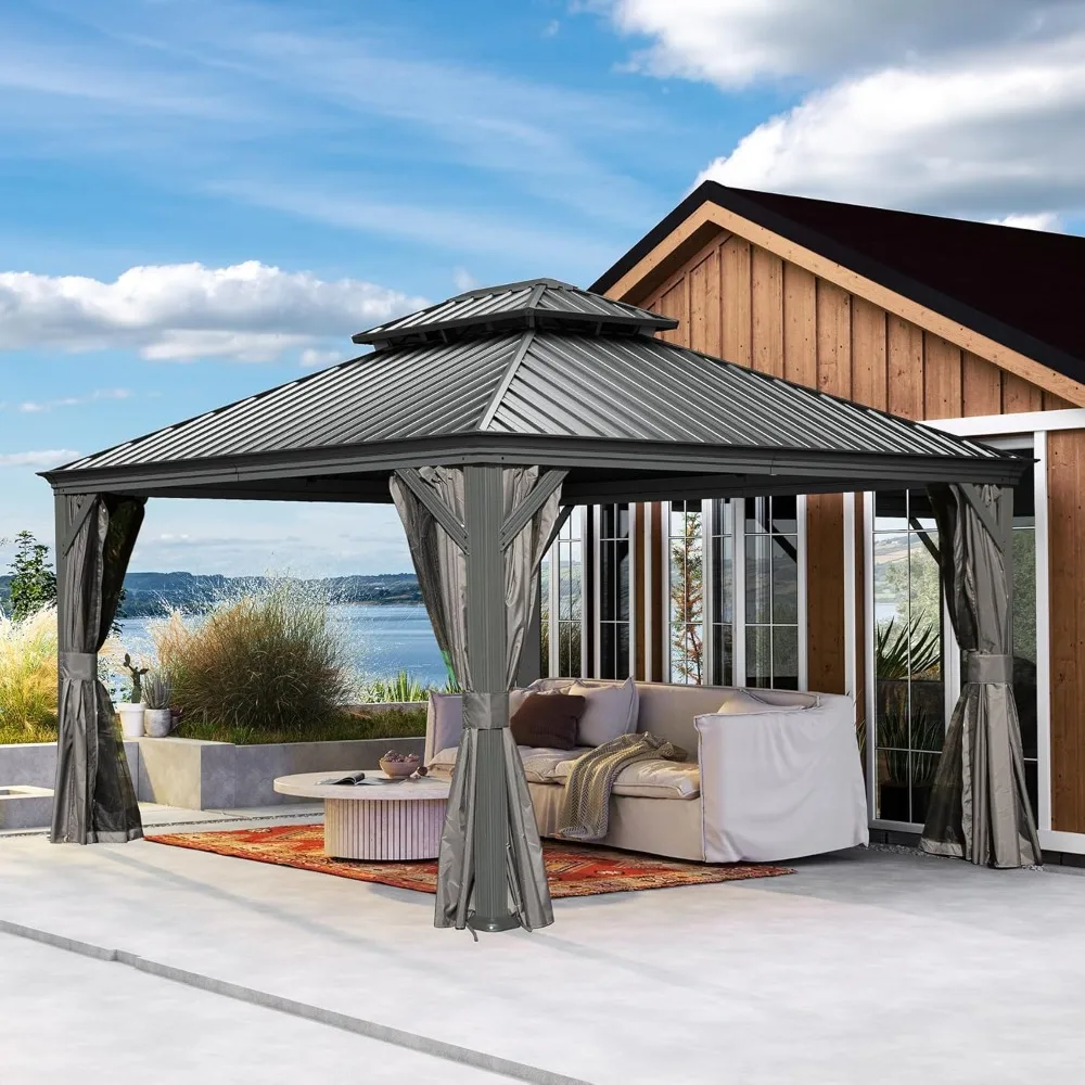 

Domi 10x12FT Outdoor Gazebo, Hardtop Gazebo with Galvanized Steel Double Roof, Metal Gazebos with Drainage System, Customized