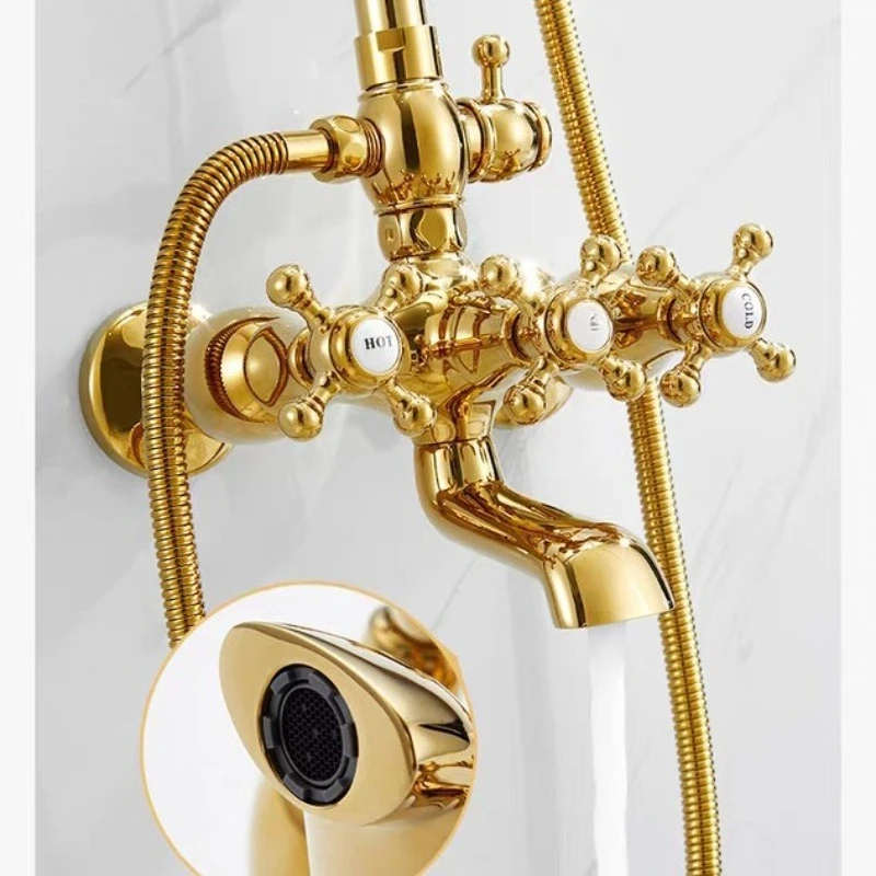 

Full Copper Hot and Cold Shower Shower Set Household Bathroom Shower Bright Gold Pressurized