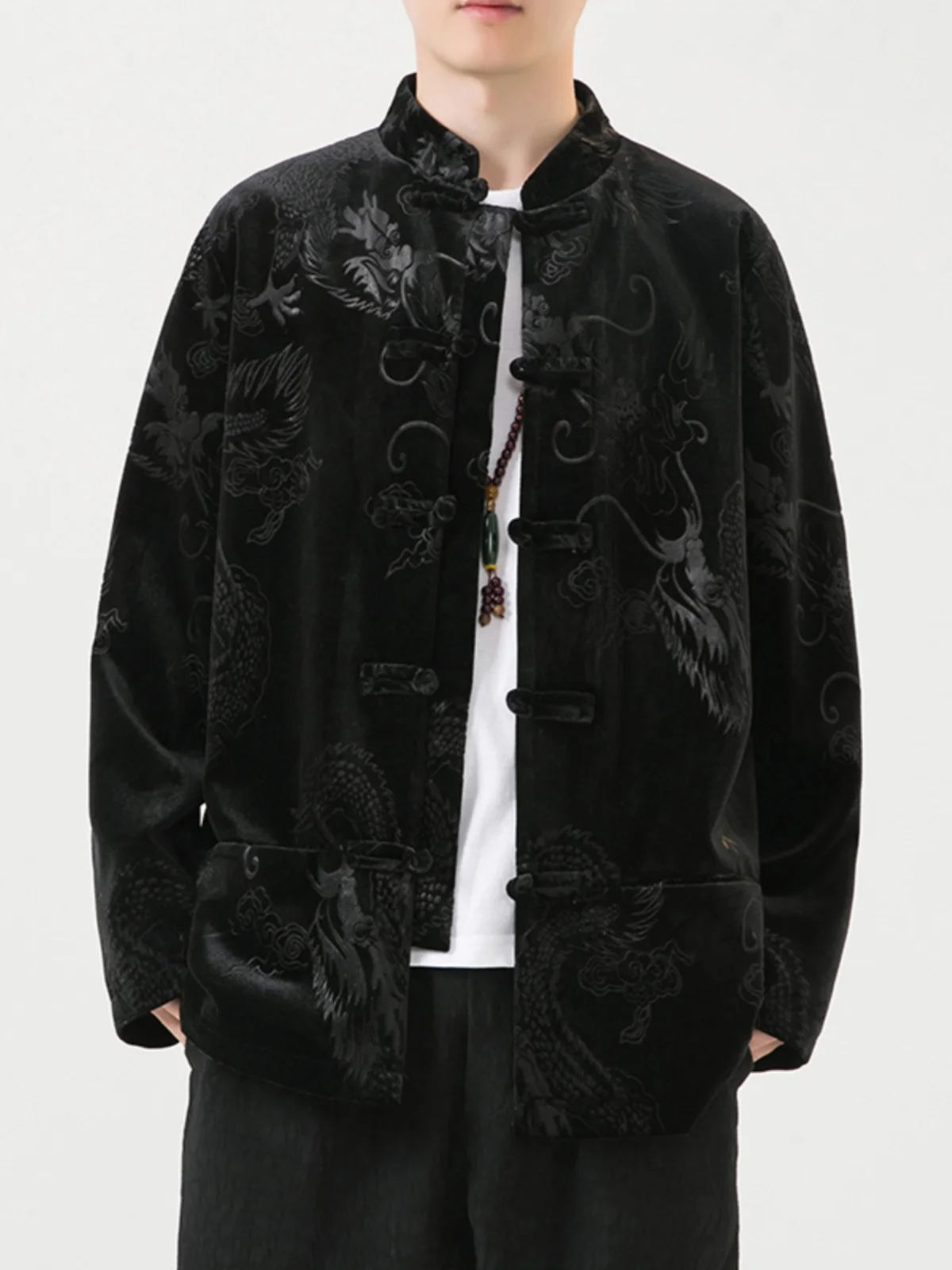 

Новый китайский мужской весенне-осенний свободный молодежный костюм Тан, пальто с украшениями на пуговицах, повседневный длинный свек Jaet