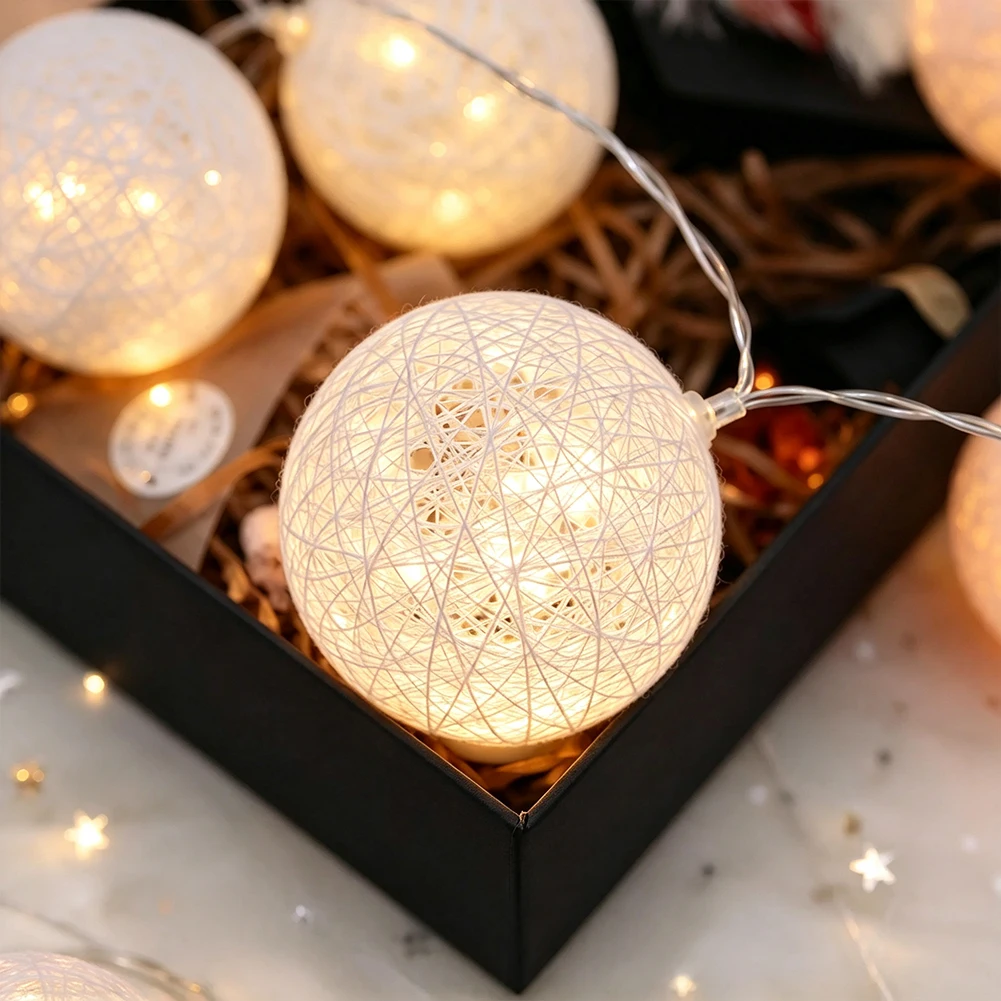 2pc White Cotton Thread Ball Lampshade Round String Light Cover DIY Rattan Shade for Fairy Light Wedding Christmas Party Decor