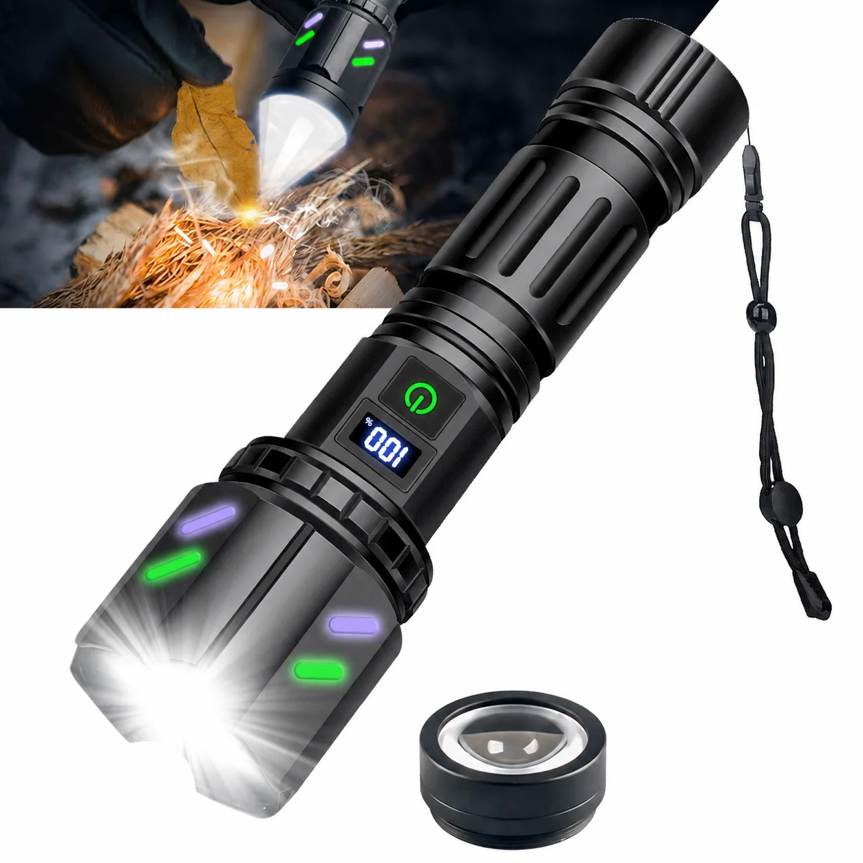 1800Lm Tactical Led Flashlight Type-C Rechargeable, Zoomable 500m Beam Torch, 5 Modes Ipx6 Water Resistant Outdoor Camping Light