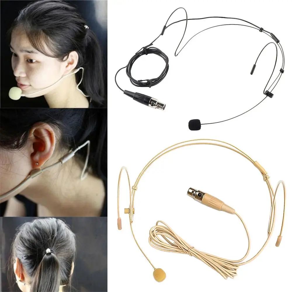 Head Worn Dual Earhook Headset Microphone Beige Mini For XLR 4 Pin TA4F Headworn Headband Mic Bodypack Transmitter