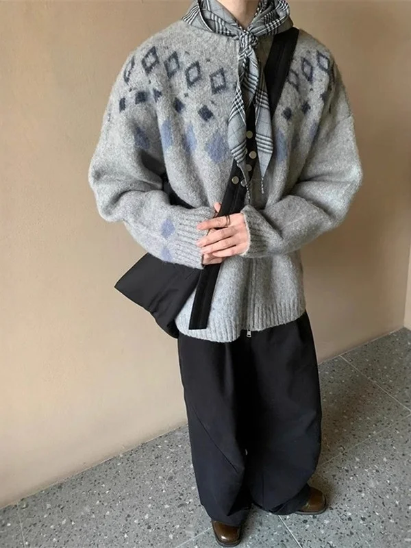 

Ретро американский вязаный свитер Fair Isle, повседневный свободный крой, мужская и женская осенне-зимняя верхняя одежда, вязаный кардиган, пальто