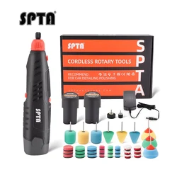 SPTA 12V Cordless Rotary Mini Car Polisher ,Car Electric Drill, 5,000-25,000 RPM Small Buffer Polisher Polishing Foam Pad Set