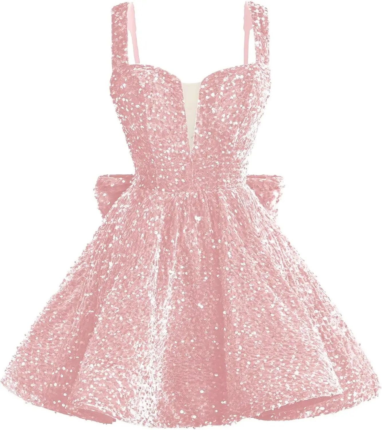 

Блестящие платья для встречи выпускников с пайетками 2026 Короткие бретельки с V-образным вырезом Коктейльные платья с бантом Мини-платье Выпускное платье