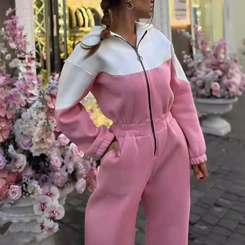 

Soft Fleece Hoodie & Elastic-Waist Wide-Leg Pants for Cozy Sporty Outfits Streetwear Style 2025 Winter Color Block Sets