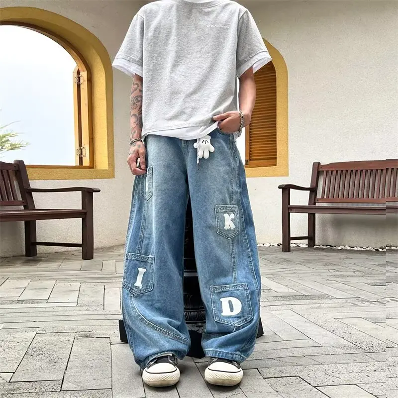 

Straight Jeans Men's Light-flat Summer American Street Washing Loose Scimitar Pants 2000 Y2k Clothes Shorts Japanese 2000s Y2k
