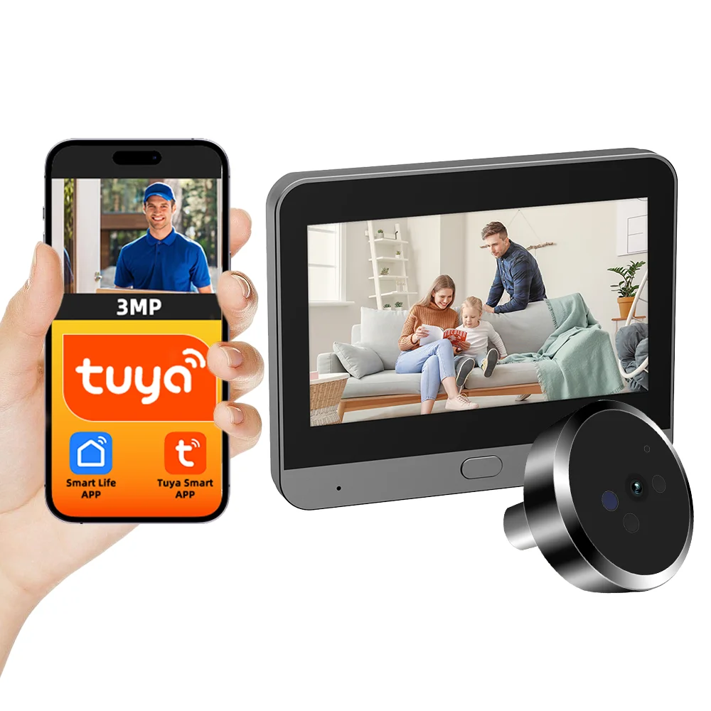 4.3 Inch IPS Screen 3MP Tuya APP Wifi Doorbell Wide Angle  Visual Video Door Phone Peephole Viewer Door Camera