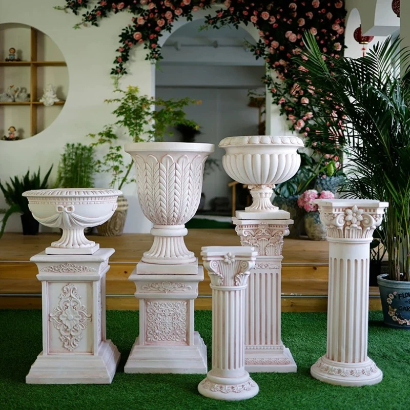Roman Column Pedestal Stand for Garden European Style Wedding Display Base Gypsum Flower Pot for Patio Vintage Sculpture Holder