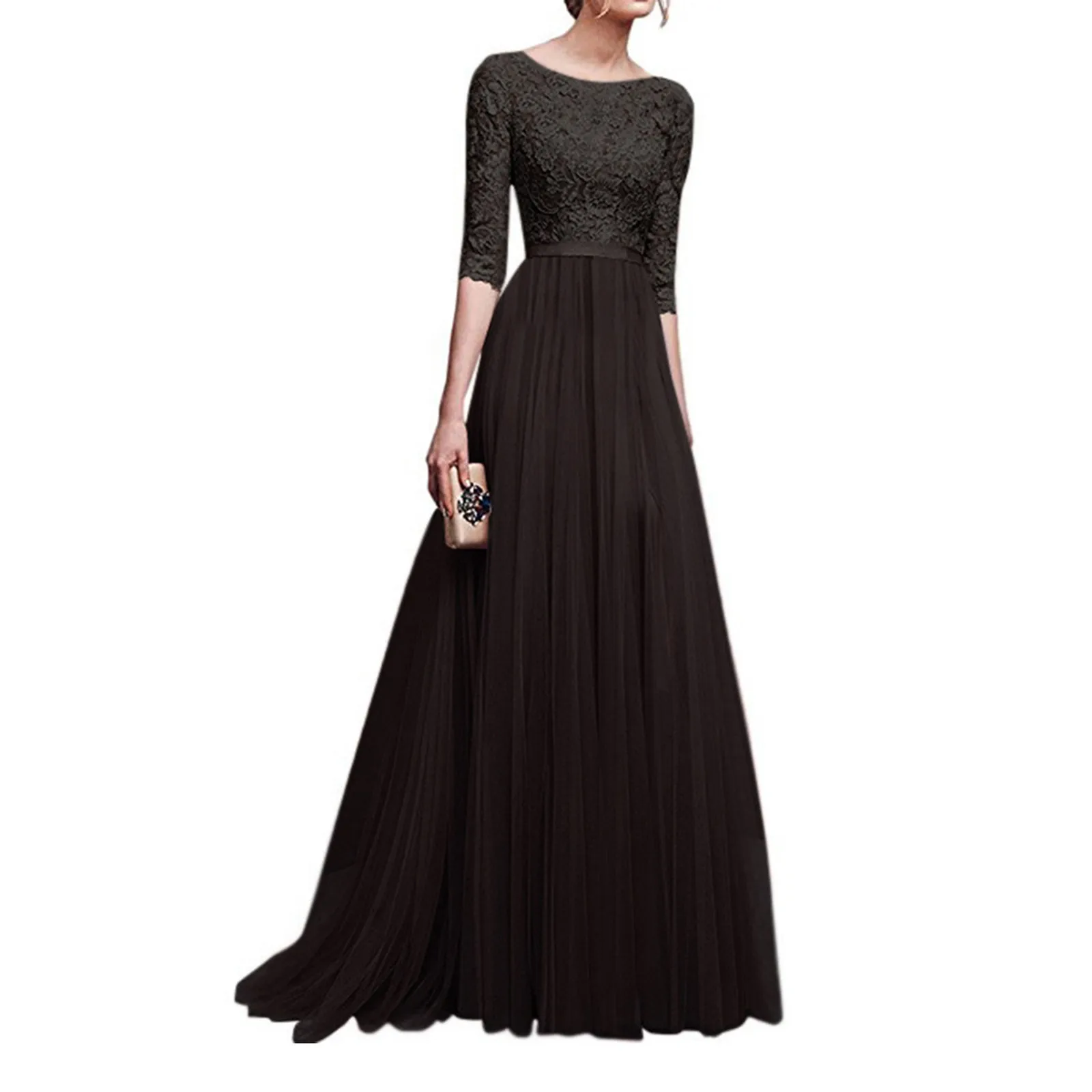 Robe Longue Décontractée à Manches sulfet Col Rond pour Femme, Tenue Élégante et Formelle, Maxi, Éducative, pour Soirée, Bal, Gala, à la Mode