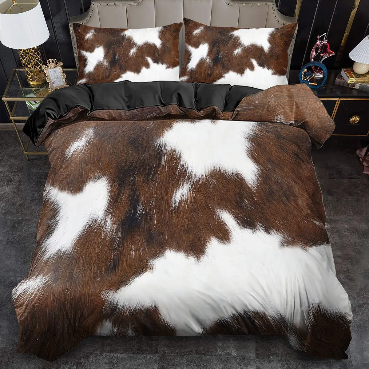 Bedding Set Cowhide Pattern Print Duvet Cover Set King Queen Style Quilt Cover Bedroom Decor Guest Room Machine Washable