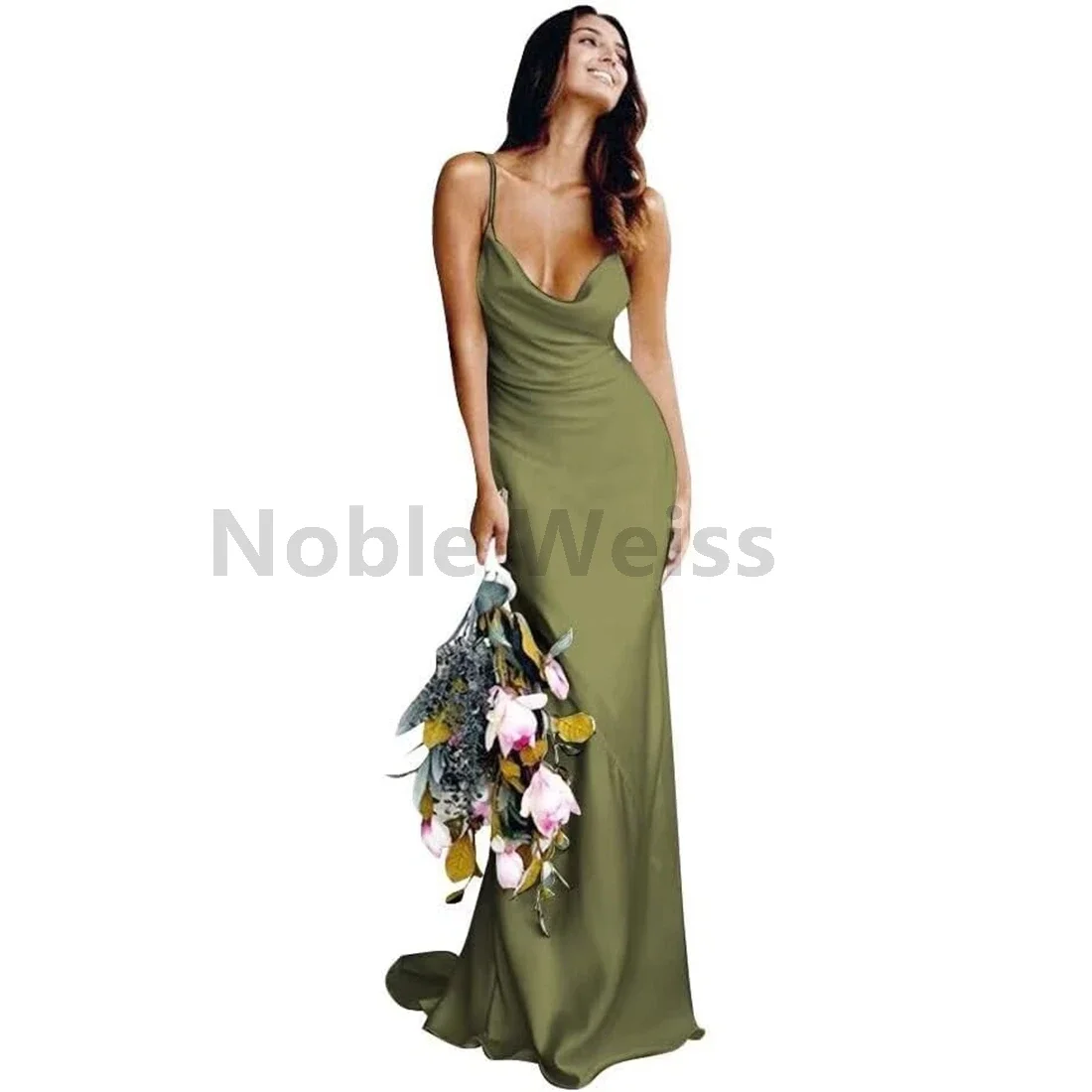 

Spaghetti Straps Mermaid Prom Dresses Soft Satin Long Evening Gown for Women Bridesmaid Dress Backless Customized