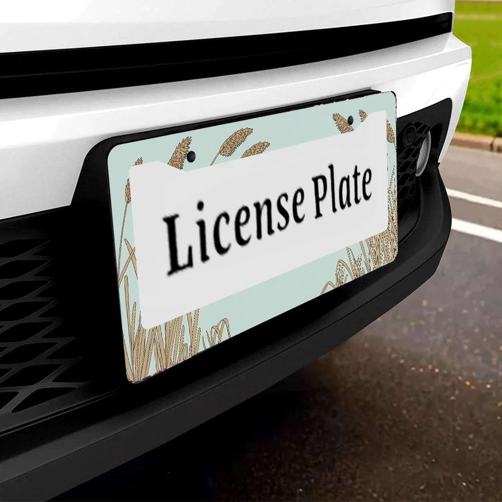 1 قطعة إطار لوحة ترخيص بفتحتين بنمط القمح باللونين الأزرق الفاتح والبني، مادة الألومنيوم، 6 × 12 بوصة، مع طقم براغي، عتيق