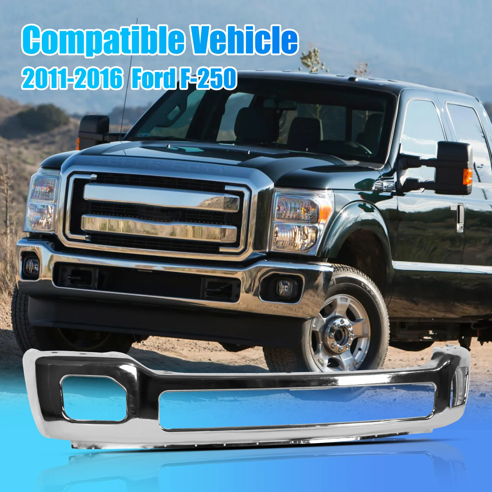 Chrome Steel Front Bumper for 2011-2016 F-250 F-350 Super Duty Truck 11-16