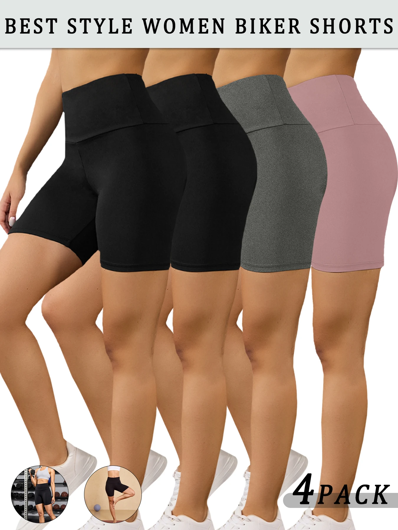

4 Pack Women's High Waisted Biker Shorts Tummy Control No See Through Workout Yoga Shorts Running Athletic Shorts Push Up Gym