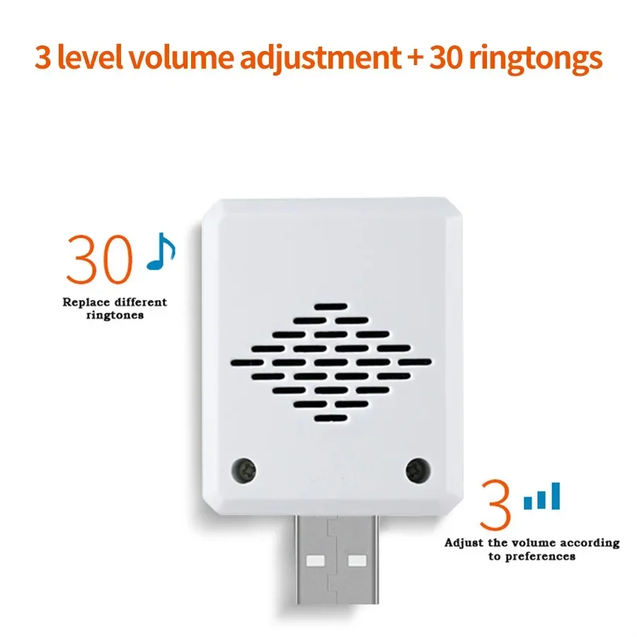 Campainha sem fio usb dc 5v rf433 mhz receptor de controle remoto usb campainha da porta inteligente 30 música para casa chamada cama chamada emergente