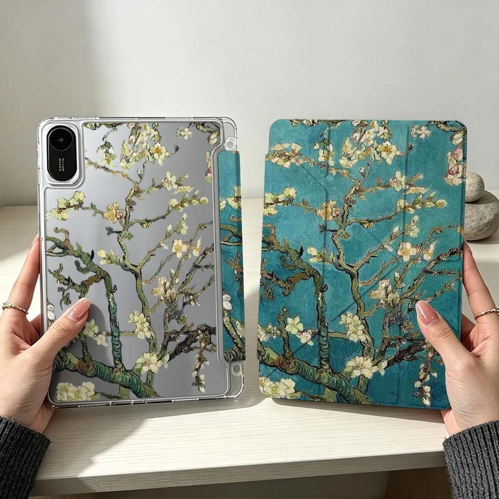 Art Apricot Blossom Pattern For Xiaomi Mi Pad 8 7 6 5 Pro Redmi Pad SE 2 Poco Pad Foldable 3Y Tablet Case Soft view 6