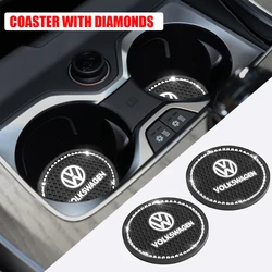 2pc Car Water Coaster Holder Anti-slip Diamond Rubber Mat Car Interior Accessories For Volkswagen VW Rline Golf Mk5 Tiguan Polo