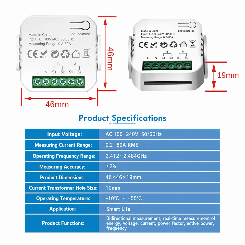 80A Tuya WiFi DIN-Schienen-Energiezähler AC 100-240V Intelligenter Stromzähler Spannungs- und Strommessgerät mit Stromwandler – Detail 6