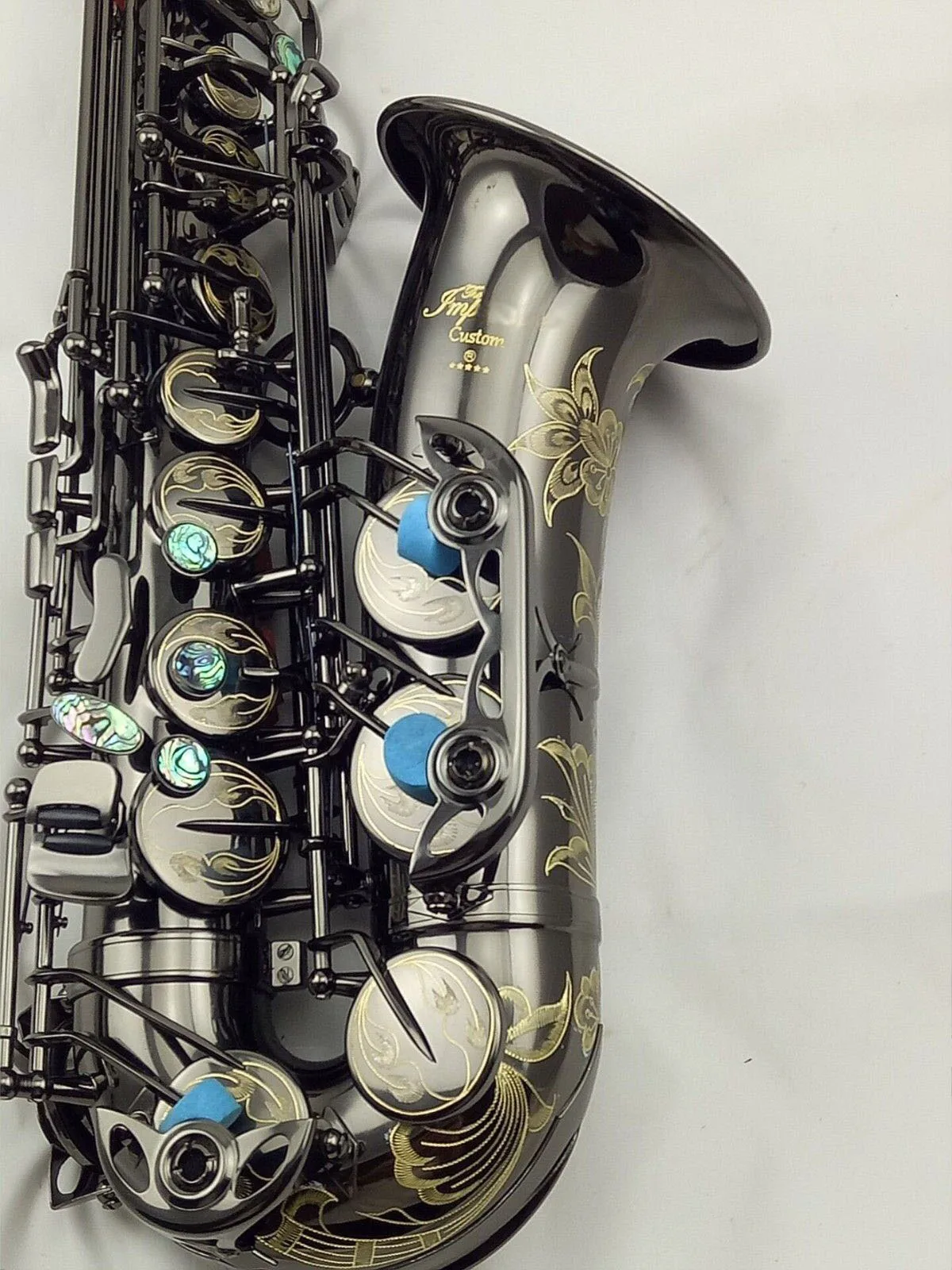 Eastern Music Professional shiny black nickel plated Alto Saxophone w/engravings