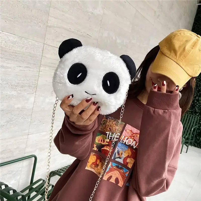 Korean Version of The Trendy Cute Plush Panda Bag Female 2022 Autumn and Winter New Girl Cartoon Messenger Chain Bags Coin Purse