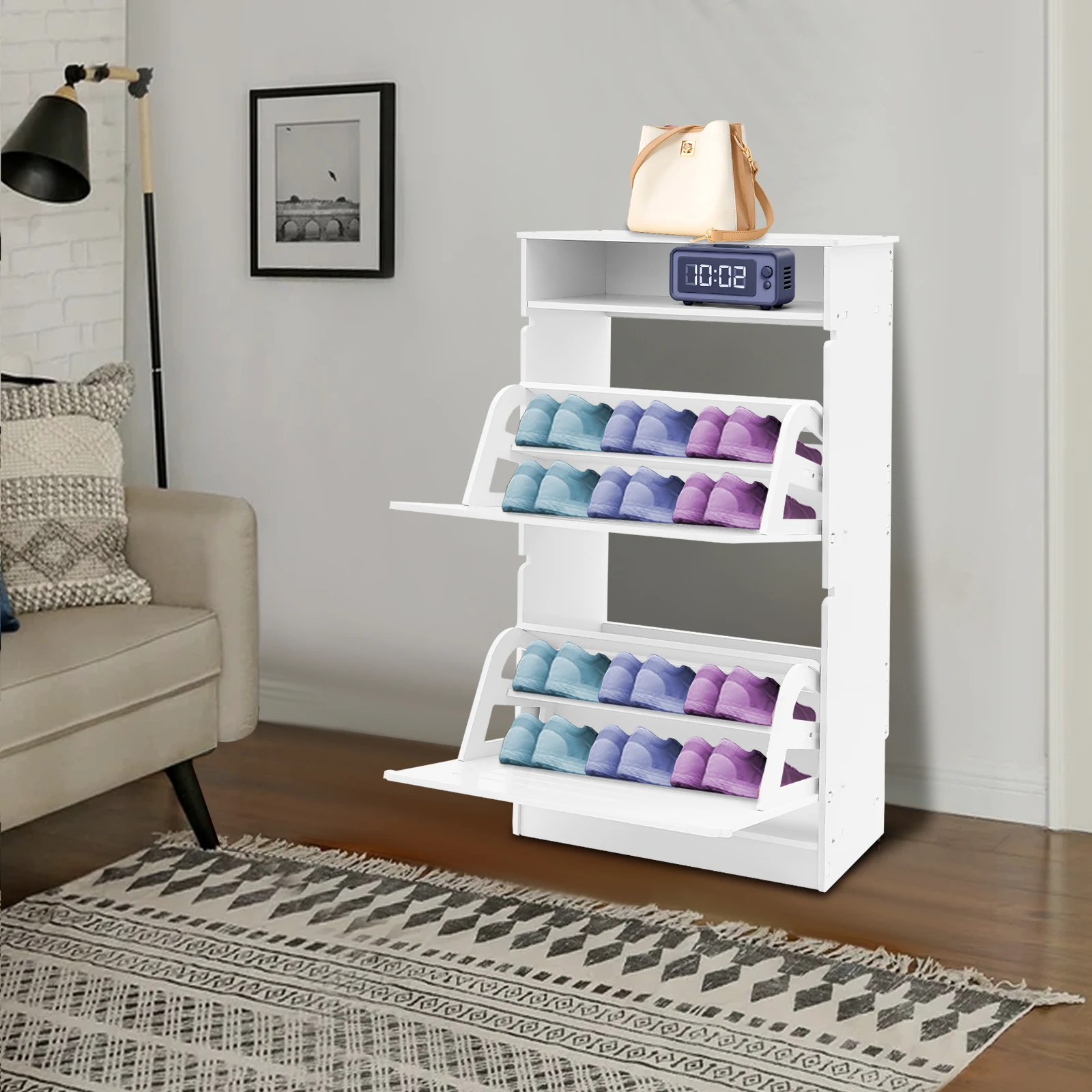 2-Drawer Flip Down Shoe Cabinet for Entryway for Entryway Storage with Two Hinged Drawers Modern Home Closet Furniture