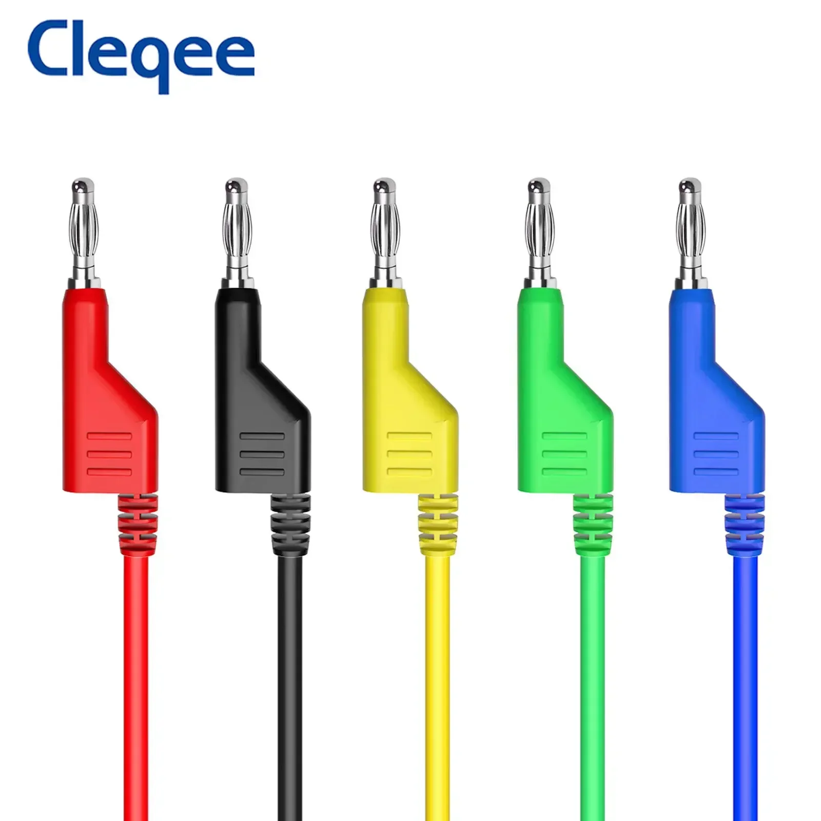 Cleqee P1044 5pcs 4mm Stackable Banana Plug to Alliagtor Clip Test Leads Crocodile Clamps Durable Multimeter Testing Cables 1M