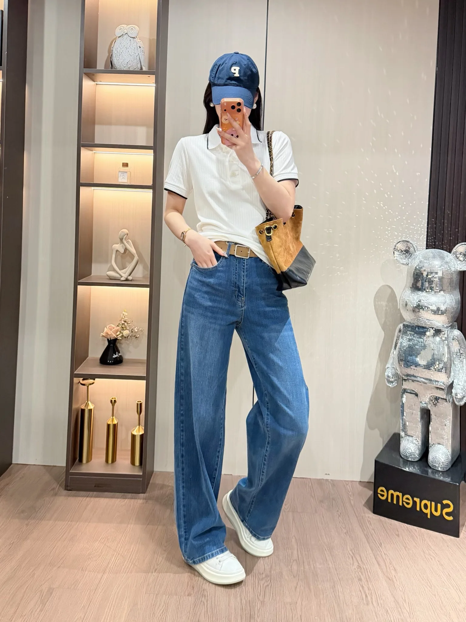 

Женские джинсы с высокой талией, прямые, синие, свободного кроя, повседневный стиль, весна 2026, новинка, премиум-деним