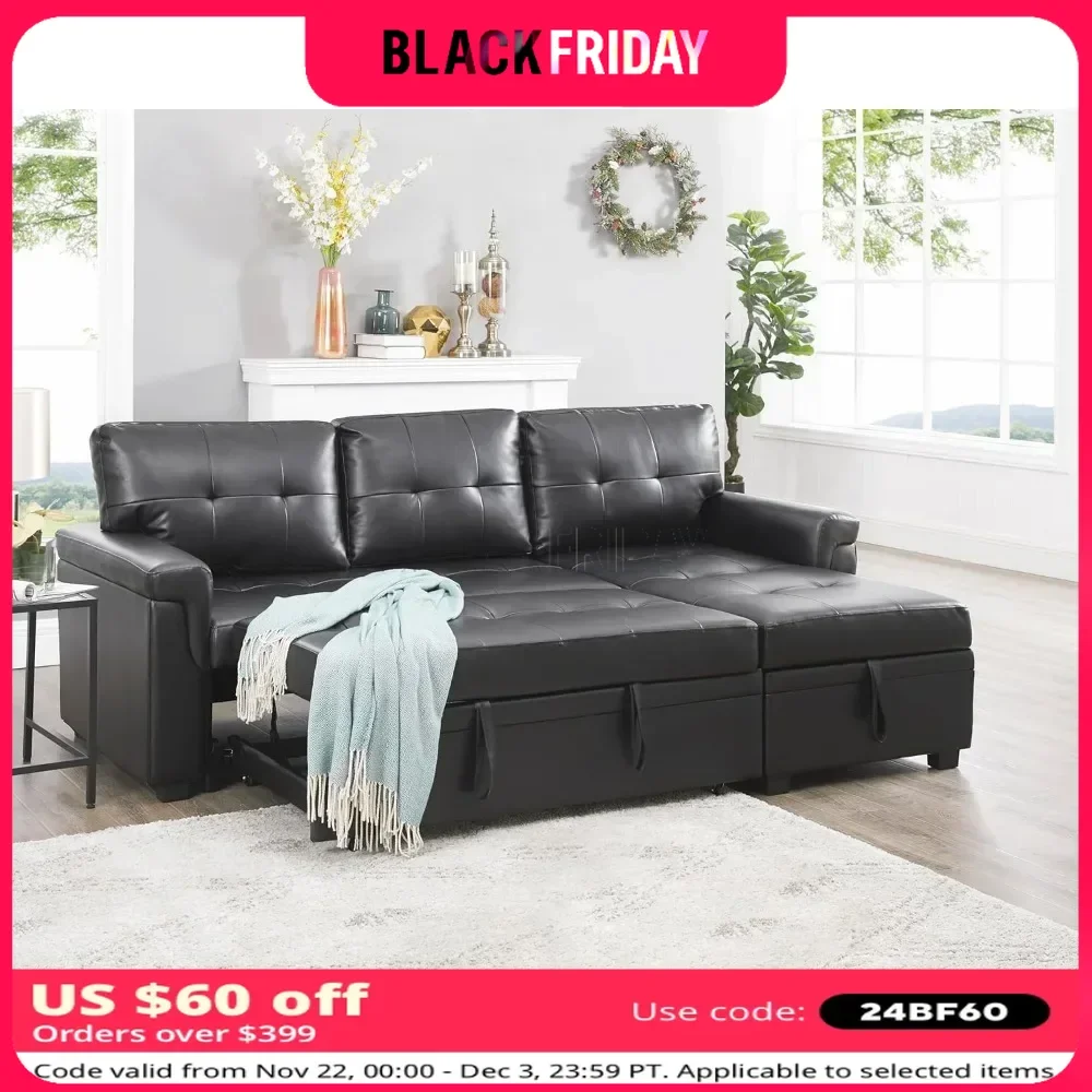 

Sectional Sofa Sleeper with Storage Chaise Tufted Pull Out Couch with Storage L-Shaped Reversible Sleeper Sofa