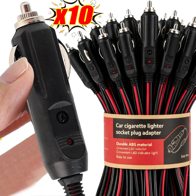 12V To 24V Car Cigarette Lighter Plug Male Head with Indicator Light Vehicle Electrical Cigarette Lighter Plug Charger Adapter