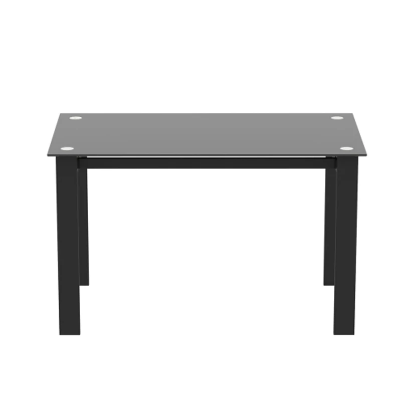 Modern tempered glass black dining table, simple rectangular metal table legs living room kitchen table