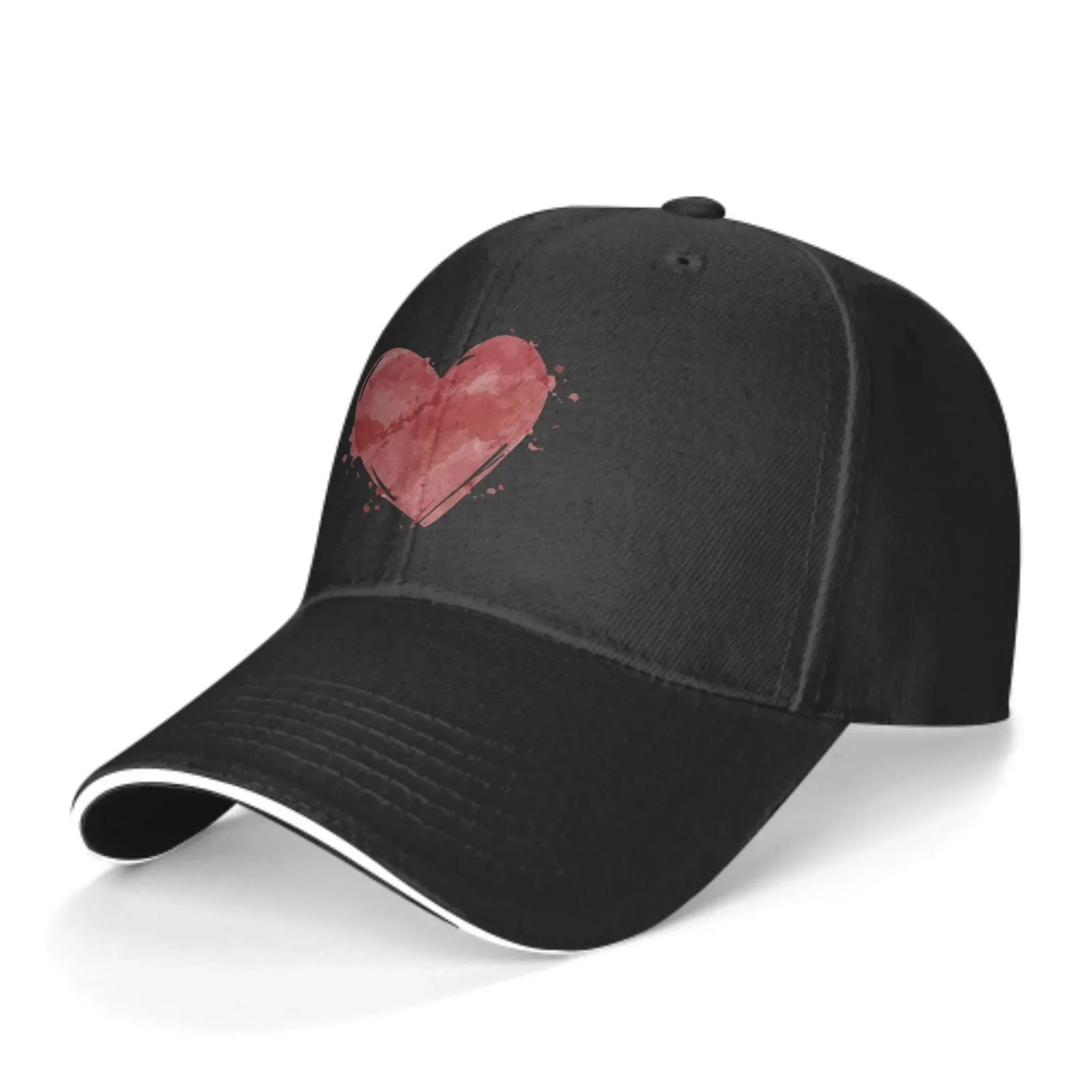 Red Heart With Paint Splatters Baseball Cap Trucker Sandwich Duck Tongue Hat Adjustable Unisex Fashion Sports Outdoor Travel