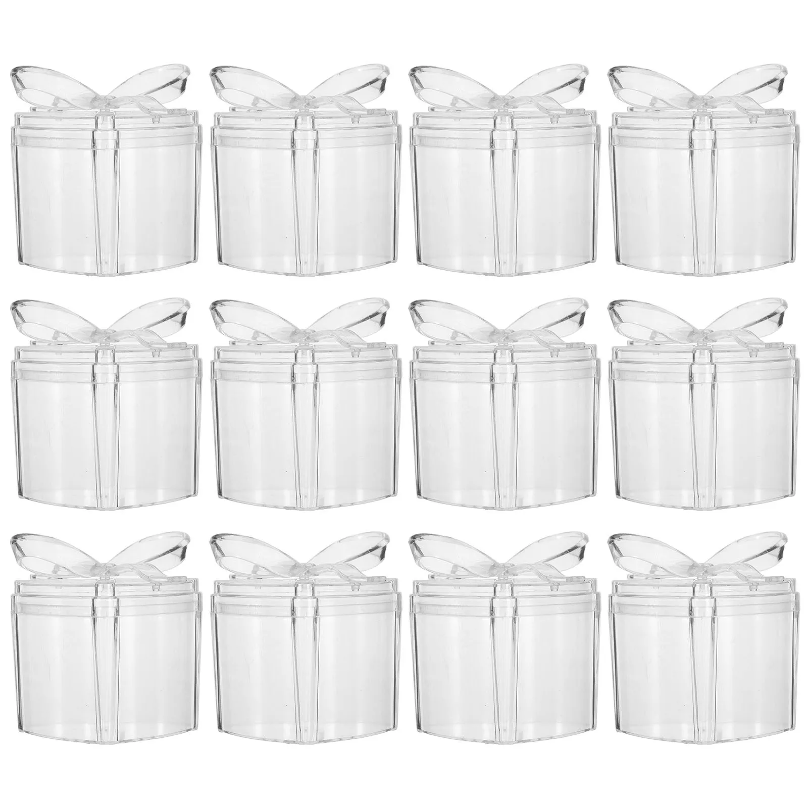 

12Pcs Clear Plastic Heart Candy Boxes 3D Bowknot Wedding Party Valentine Treat Display Containers Clear Treat Boxes