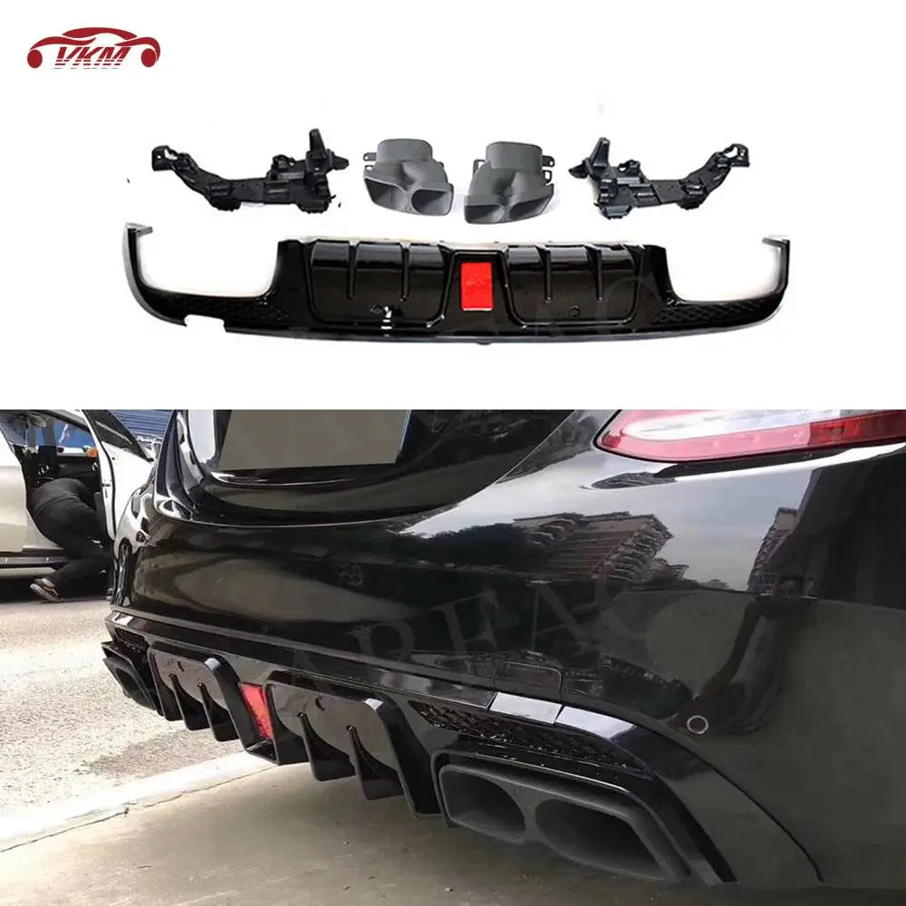 

ABS Rear Bumper Lip Diffuser with Exhaust Tips for Benz C Class W205 C200 C300 C43 C63 AMG Sedan 4 Door 2015-2019 Car styling