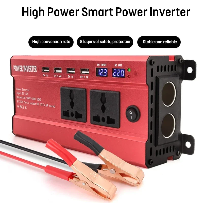 Power Inverter 4 USB Interface Transformer 1200W 12V/24V to 220V LED Car Converter Charger Adapter Modified Sine Wave