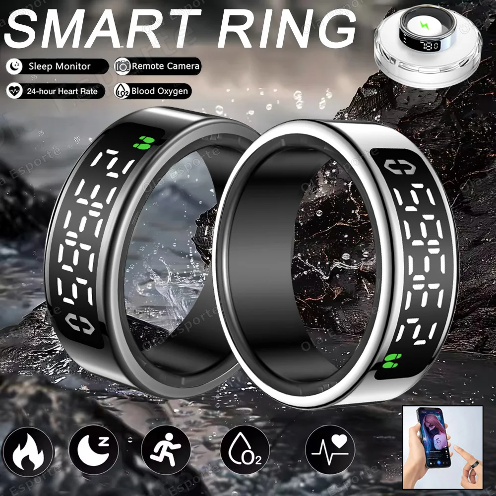 

2026 Smart Ring With Wireless Charging LED Display Screen Heart Rate Blood Oxygen Monitor Waterproof Multi Sports Mode Smartring