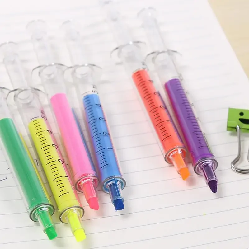 Kawaii Syringe Highlighter Pen Syringe Needle Shape Mechanical Color Ballpoint Pen For Office School Marker Writing Tool