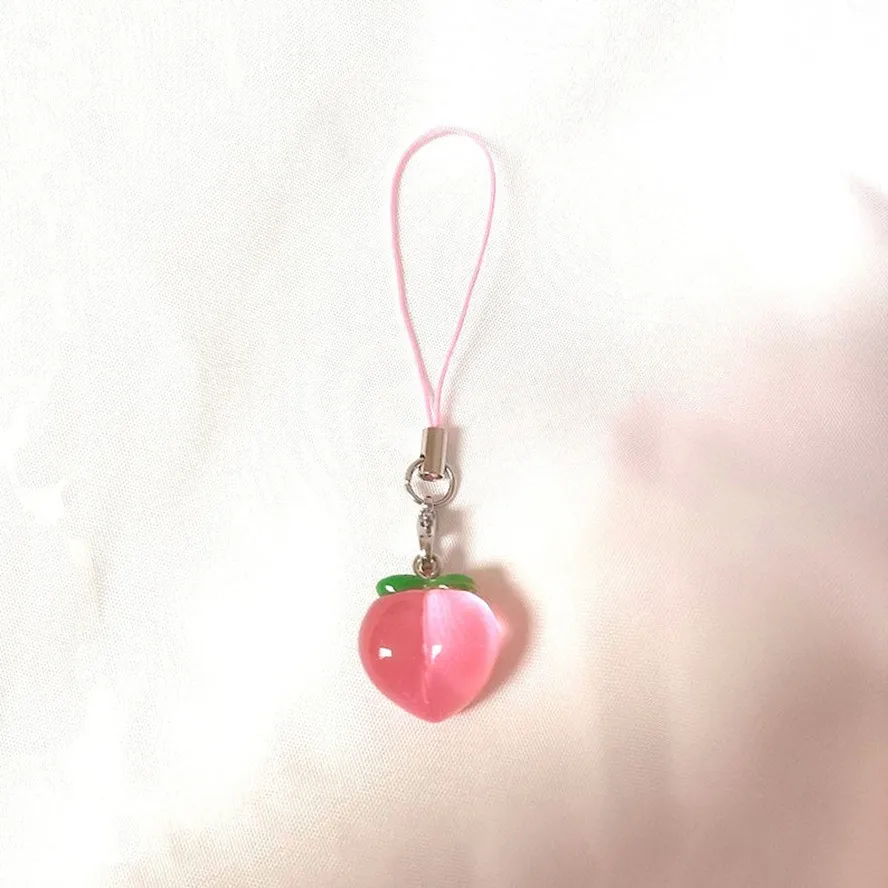 Cute Pink Fruit Phone Bag keychain Pink Peach Lanyard