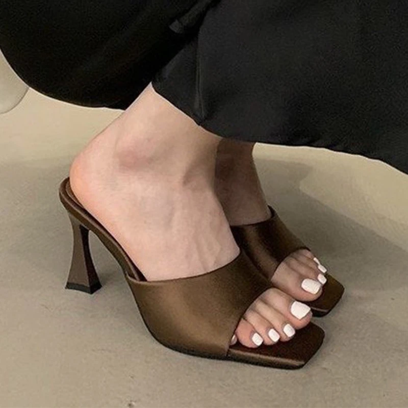 

Women Square Toe Slippers High Heels Shoes Sexy Sandals 2026 Summer Fashion Beach Dress Shoes Chunky Flip Flops Mujer Slides