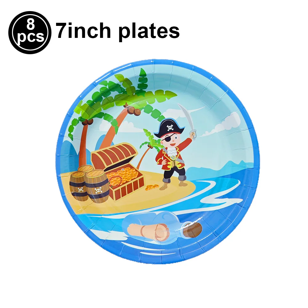 Pirate Disposable Tableware Plates Dessert Plates Cups Pirate Cupcake Toppers Tablecloth Treasure Theme Birthday Party Decoratio