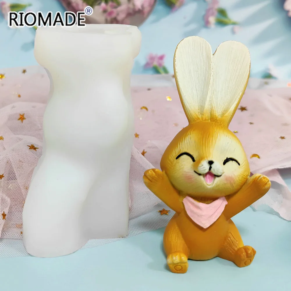 3D Cute Rabbit Silicone Mold Bunny Cake Decorating Tools Easter Animal Candle Epoxy Resin Mould DIY Crafts Plaster Cement