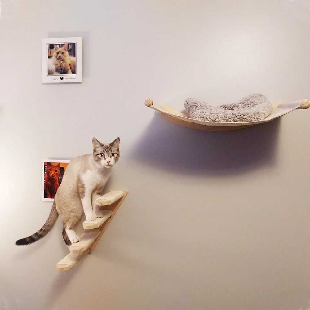 Wall-mounted cat hammock sisal pedal two-piece solid wood pet home cat accessories suitable for cats to play and rest