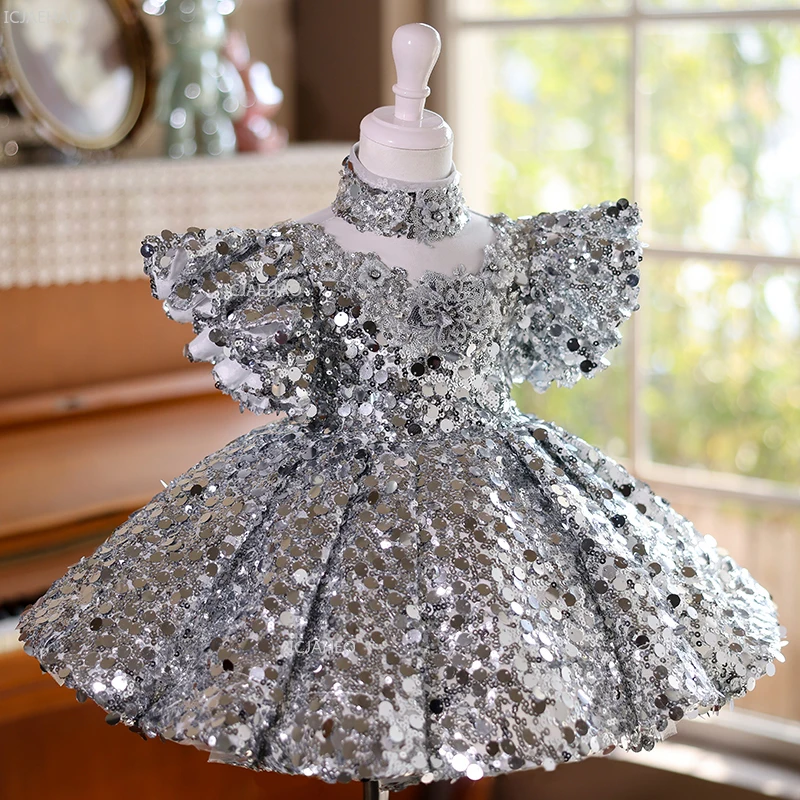 Children Girls Birthday Princess Sequin Evening Dress Kids Party Pageant Formal Dresses Costume Gown for Piano Performance Host